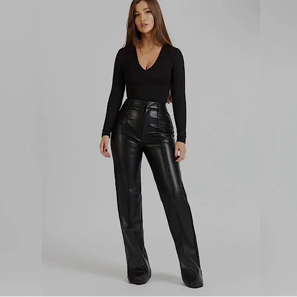 BOA (Because of Alice) Leather Wide Leg Trouser - Black